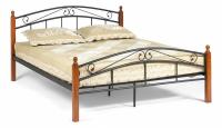 Кровать AT-8077 Wood slat base дерево гевея/металл, 160*200 см (Queen bed), красный дуб/черный