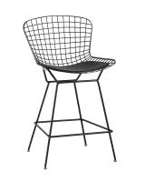 Стул полубарный с низкой спинкой Bertoia черный с черной подушкой фото Стул полубарный с низкой спинкой Bertoia черный с черной подушкой. Фото №1