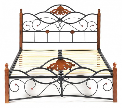 Кровать CANZONA Wood slat base дерево гевея/металл, 120*200 см (middle bed), красный дуб/черный. Фото №2