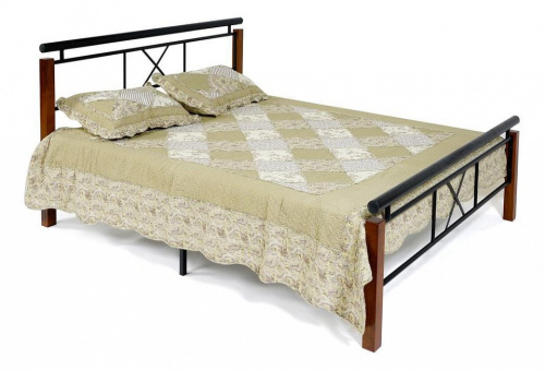 Кровать EUNIS (AT-9220) дерево гевея/металл, 160х200см, красный дуб/черный. Фото №1