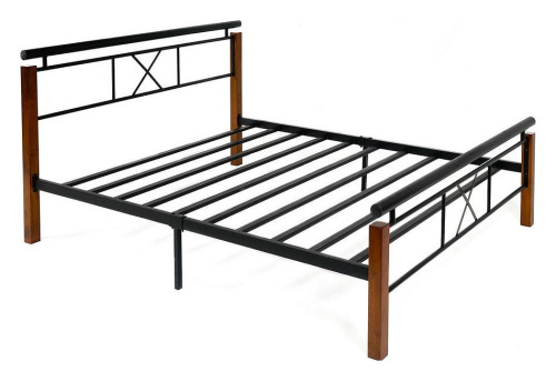 Кровать EUNIS (AT-9220) дерево гевея/металл, 160х200см, красный дуб/черный. Фото №2