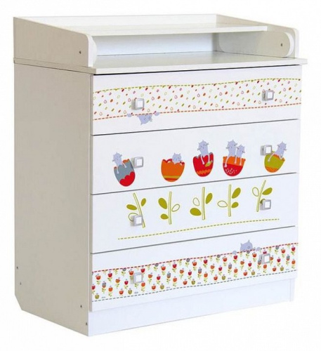 Комод пеленальный Polini kids Simple 1580 Сонные котята, белый. Фото №1