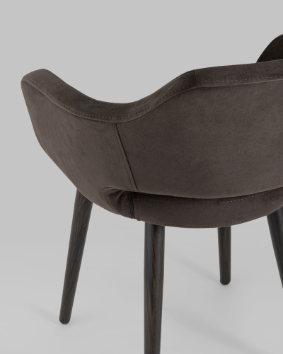 Стул с подлокотниками Саймон велюр темно-коричневый. Фото №8