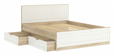 Кровать Оливия НМ 040.34 (1600) + Ящик НМ 040.39, Белое дерево, Дуб Сонома фото Кровать Оливия НМ 040.34 (1600) + Ящик НМ 040.39, Белое дерево, Дуб Сонома. Фото
