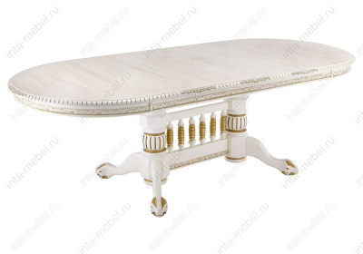 Стол деревянный Кантри молочный с золотой патиной. Фото